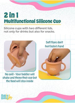 Babies Basic Multi Purpose 2 In 1 Silicone Cup With Interchangable Straw And Snack Lid  - Image 2