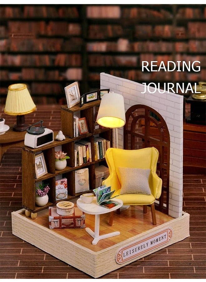 Dollhouse Miniature with Furniture Kit, DIY 3D Wooden DIY House Kit with Dust Cover,Handmade Tiny House Toys for Teens Adults Gift (Leisurely Moment) - Image 2