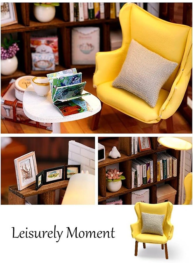 Dollhouse Miniature with Furniture Kit, DIY 3D Wooden DIY House Kit with Dust Cover,Handmade Tiny House Toys for Teens Adults Gift (Leisurely Moment) - Image 4