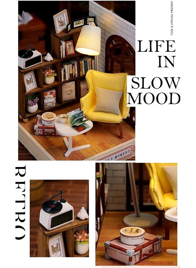 Dollhouse Miniature with Furniture Kit, DIY 3D Wooden DIY House Kit with Dust Cover,Handmade Tiny House Toys for Teens Adults Gift (Leisurely Moment) - Image 3