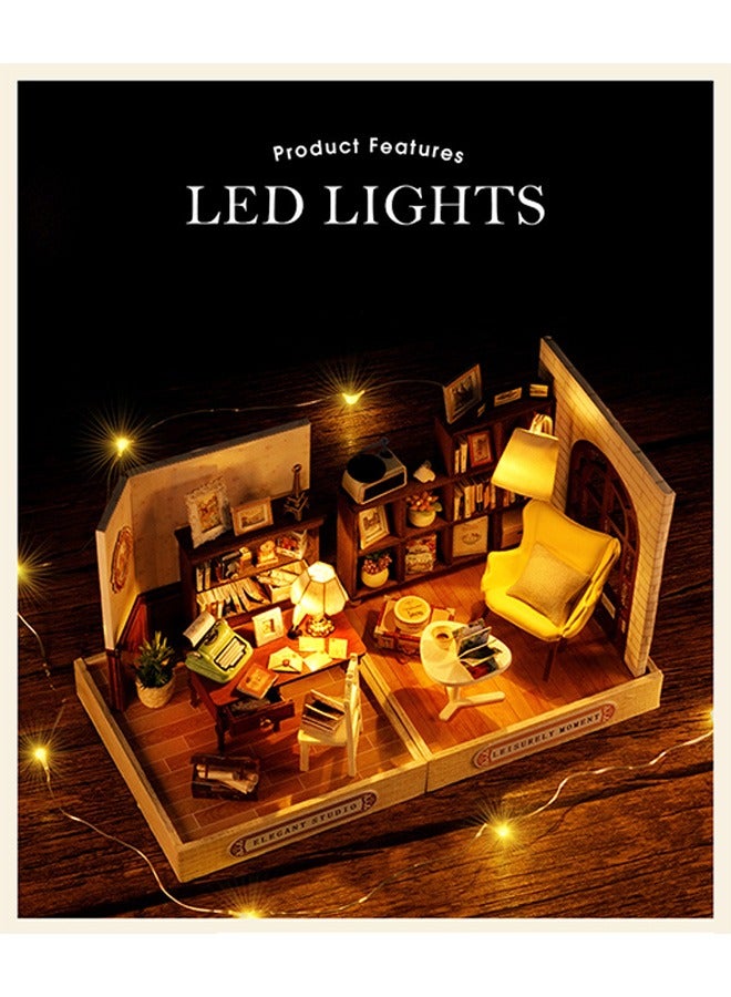 Dollhouse Miniature with Furniture Kit, DIY 3D Wooden DIY House Kit with Dust Cover,Handmade Tiny House Toys for Teens Adults Gift (Leisurely Moment) - Image 5