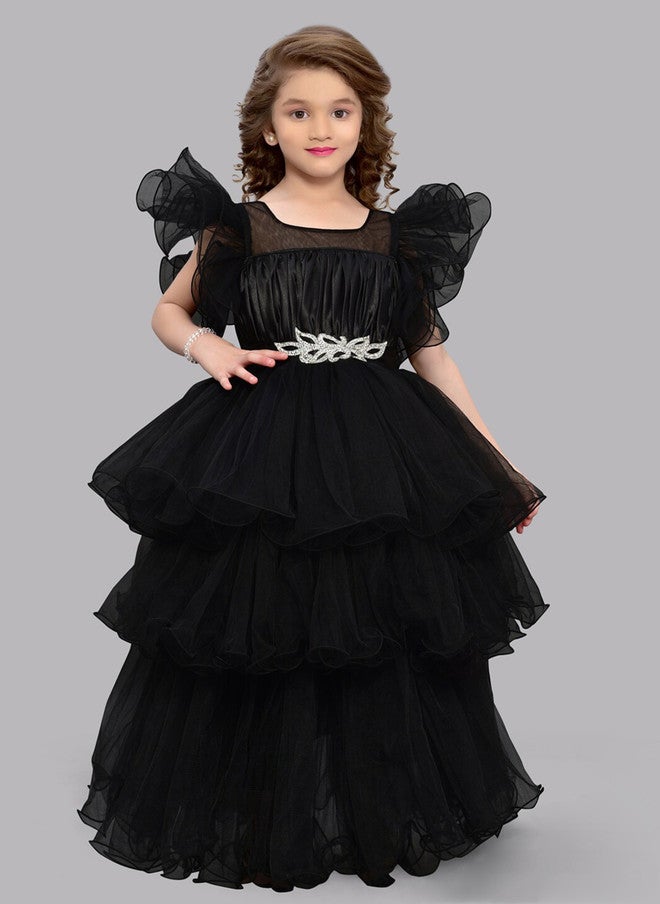 PinkChick فستان ماكسي أسود متعدد الطبقات للفتيات - Image 1