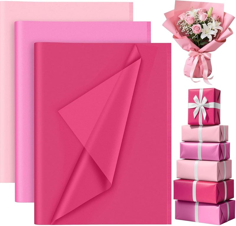 PLULON 90 Sheets Pink Tissue Paper for Gift Bags, Colored Gift Wrapping Paper Tissue Bulk for Crafts Packaging Birthday Baby Shower, Wedding Holiday Flower Bachelorette Bridal Party Decorations - Image 1