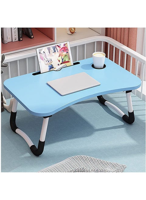 Hometaste Folding Bed Table Laptop Desk With Ipad And Cup Holder Adjustable Lap Tray Notebook Stand Foldable Portable Standing Desk For Indoor Outdoor Camping Study Eating Reading Watch Movie (Blue)