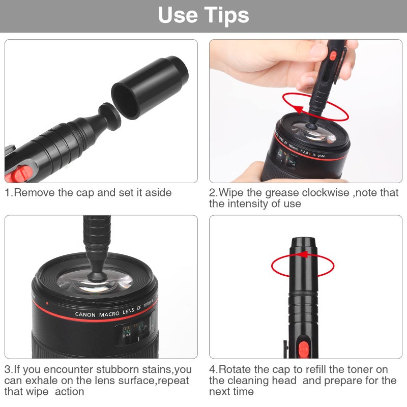 Zacro 14-in-1 Camera Lens Cleaning Kit - Mirrorless Camera Sensor Cleaning Kit for DSLR Camera Canon Sony Nikon Including Lens Blower/Detergent/Swabs/Cleaning Cloth/Cleaning Pen/Cleaning Brush - Image 4
