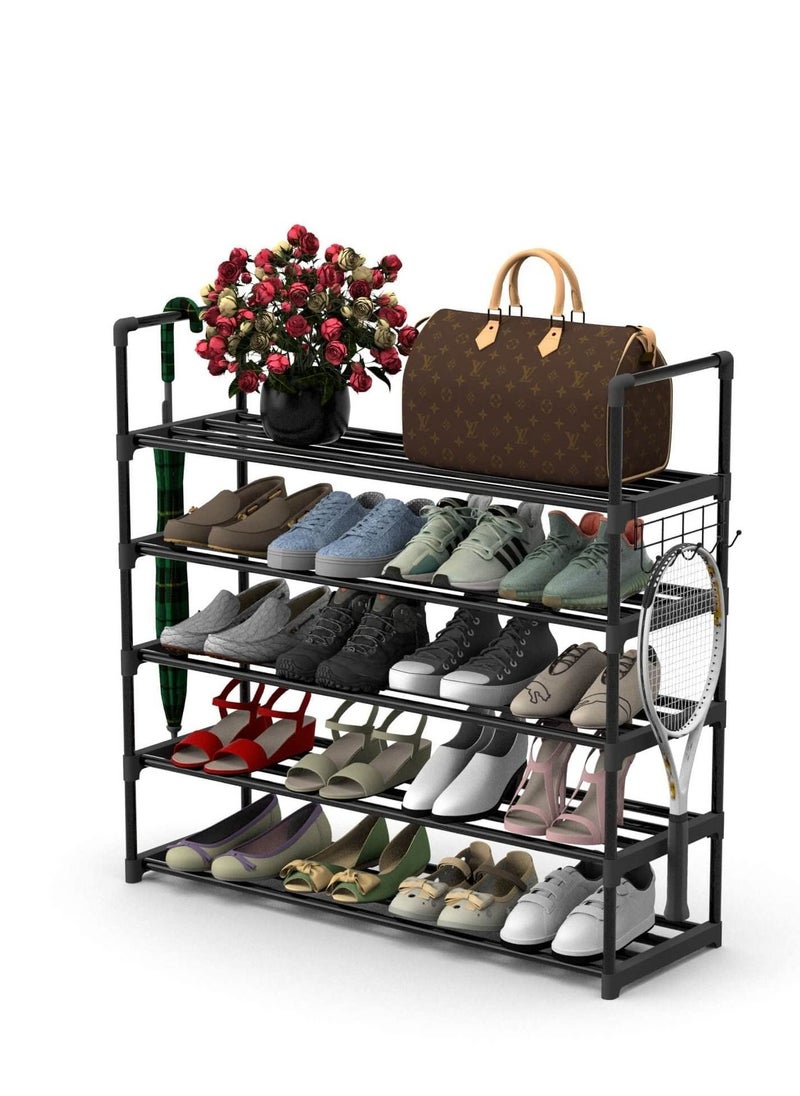 Cool Baby COOLBABY 5 Layer Metal Shoe Rack Adjustable Shoe Rack Storage Organizer Stackable Boot And Shoe Storage For Entrances Hallways Living Rooms Closets Black  - Image 1