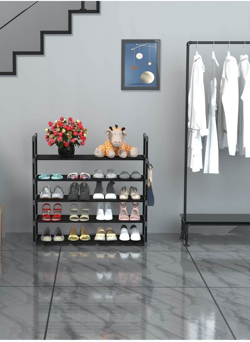 Cool Baby COOLBABY 5 Layer Metal Shoe Rack Adjustable Shoe Rack Storage Organizer Stackable Boot And Shoe Storage For Entrances Hallways Living Rooms Closets Black  - Image 2