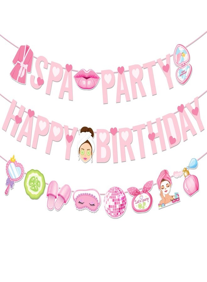 Lide Road Spa Birthday Party Banners Cosmetic Banner Makeup Hanging Bunting Banners Spa Party Backdrop for Makeup Theme Birthday Partys Supplies - Image 1