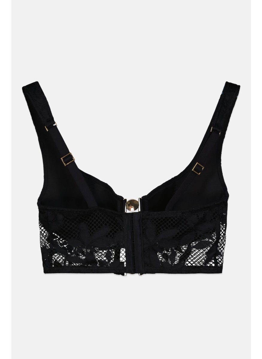UNDIZ - Women Lace Detail Lightly Padded Bralette, Black - Image 1
