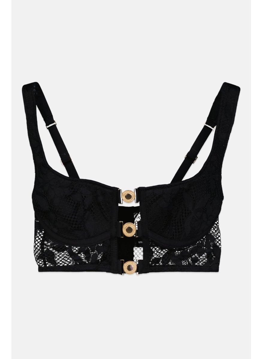 UNDIZ - Women Lace Detail Lightly Padded Bralette, Black - Image 1