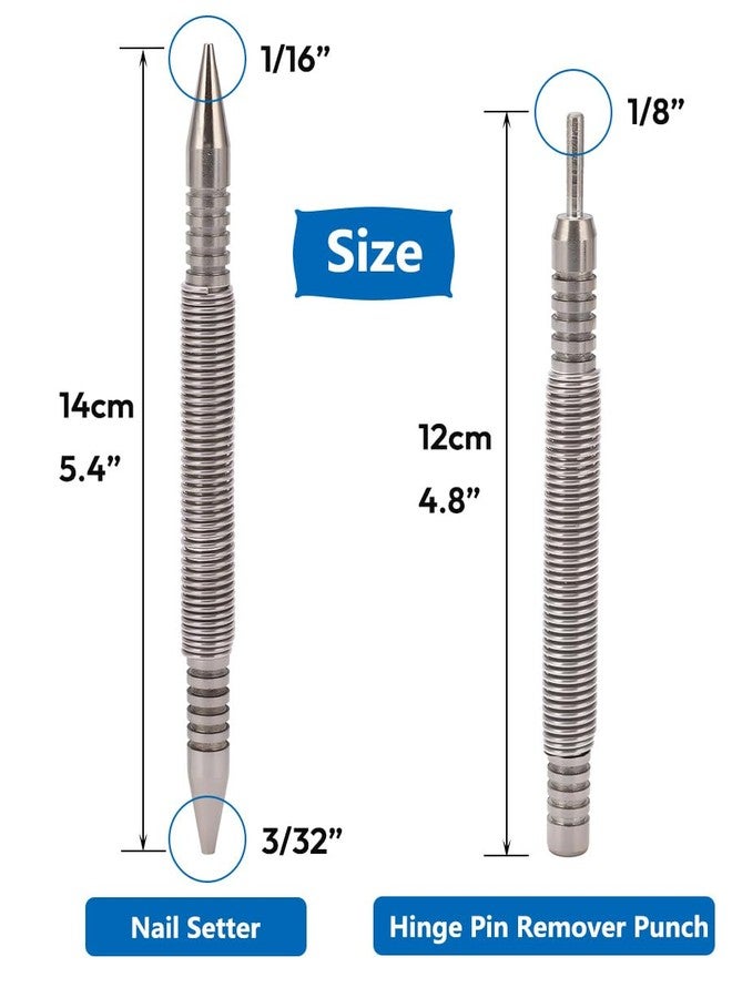 Saipor Saipe 2pcs Dual Head Nail Setter and Hinge Pin Remover Punch Set, 3/32″& 1/16″Heads Hammerless Spring Nail Set, 3500 PSI Striking Force Spring Loaded Nail Punch - Image 5