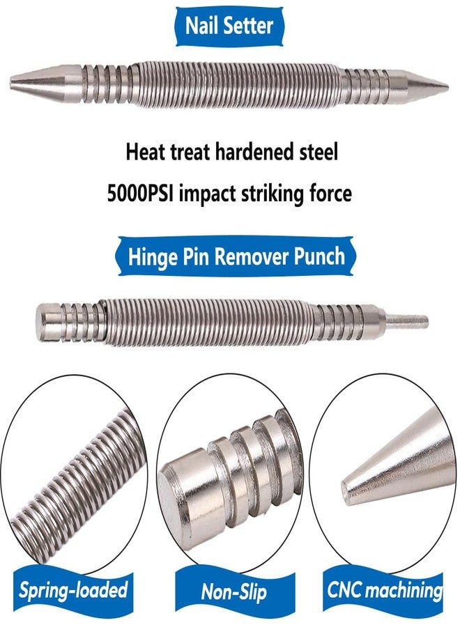 Saipor Saipe 2pcs Dual Head Nail Setter and Hinge Pin Remover Punch Set, 3/32″& 1/16″Heads Hammerless Spring Nail Set, 3500 PSI Striking Force Spring Loaded Nail Punch - Image 2