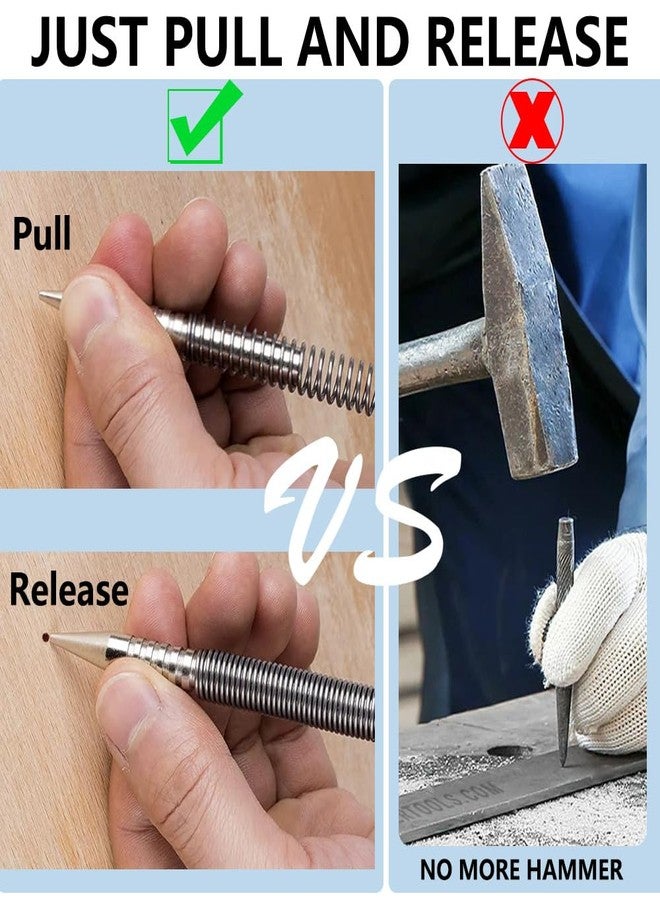 Saipor Saipe 2pcs Dual Head Nail Setter and Hinge Pin Remover Punch Set, 3/32″& 1/16″Heads Hammerless Spring Nail Set, 3500 PSI Striking Force Spring Loaded Nail Punch - Image 3