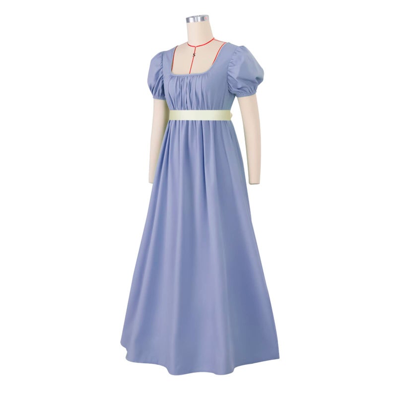 HEQU Regency Dresses for Women with Satin Sash Ruffle Empire Waist Dress Gown (2XL, Light Blue) - Image 2