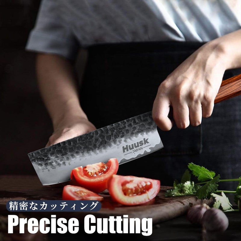 Huusk Knives from Japan, Nakiri Knife Japanese, 7 Inch Vegetable Cleaver, Hand Forged Kitchen Knives, High Carbon Steel Cooking Chef Knife with Gift Box, Christmas Gifts for Men Women - Image 3