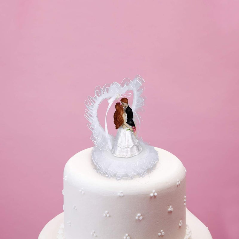 comfrt Wedding Cake Topper Bride Groom Figurines Party Heart Shaped Lace Cake Topper Holiday Party Decorations for Valentines Day Wedding Baby Shower Dessert Decor White - Image 5