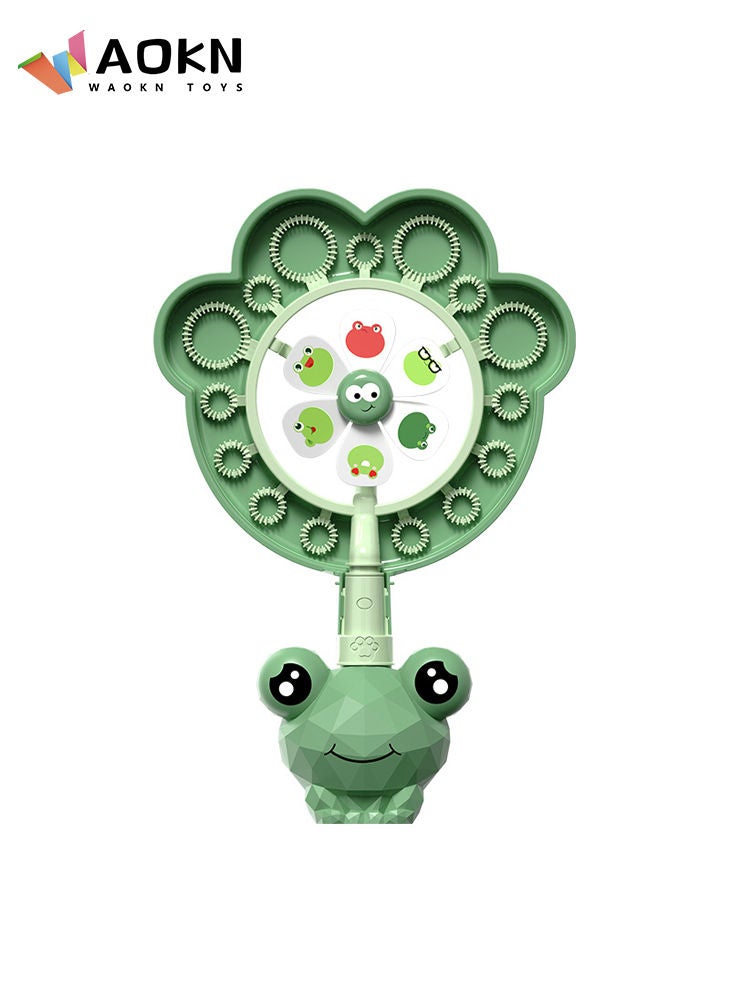 WAOKN - Children's Windmill Bubble Machine Cartoon Frog Porous Fan Blowing Bubble Stick Bathroom Bath Animal Toys - Image 1