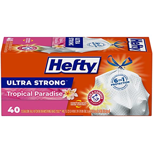 Hefty Ultra Strong Tall Kitchen Trash Bags, Tropical Paradise Scent, 13 Gallon, 40 Count - Image 1