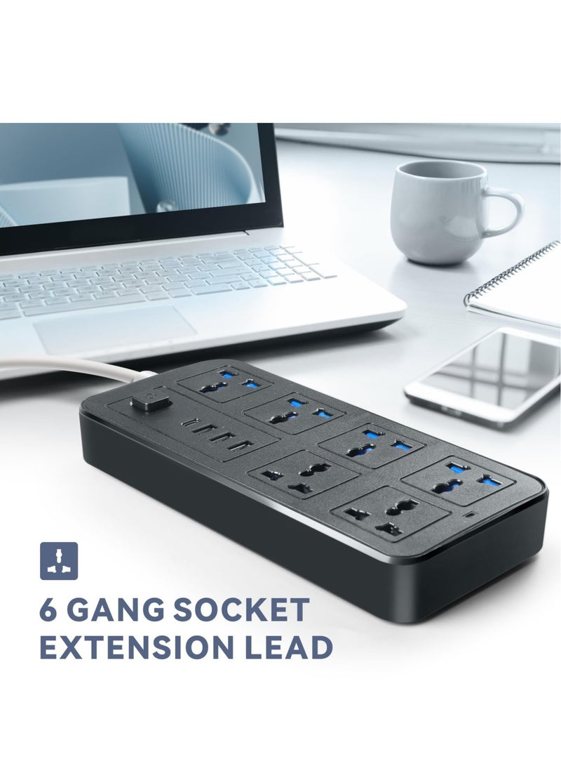 Excefore Universal Extension Lead with Multiple Function,UK Plug 3 Pin Socket Outlet with 6 Gang, 3 USB Port, 1 Type-C Port,1.8M Electric Socket Mains Strip for Home,Kitchen,and Office  - Image 3