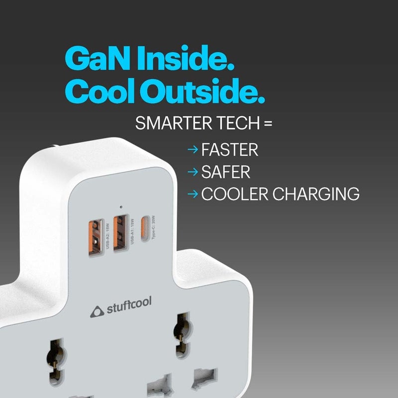Stuffcool ChargeT 2 AC Universal Socket with Built in 20W GaN Charger, with Surge Protection for Type C Ports, Made in India, with 3 PIN Plug, Works with 6A Plugs, Without Blocking Adjacent Plugs - Image 5
