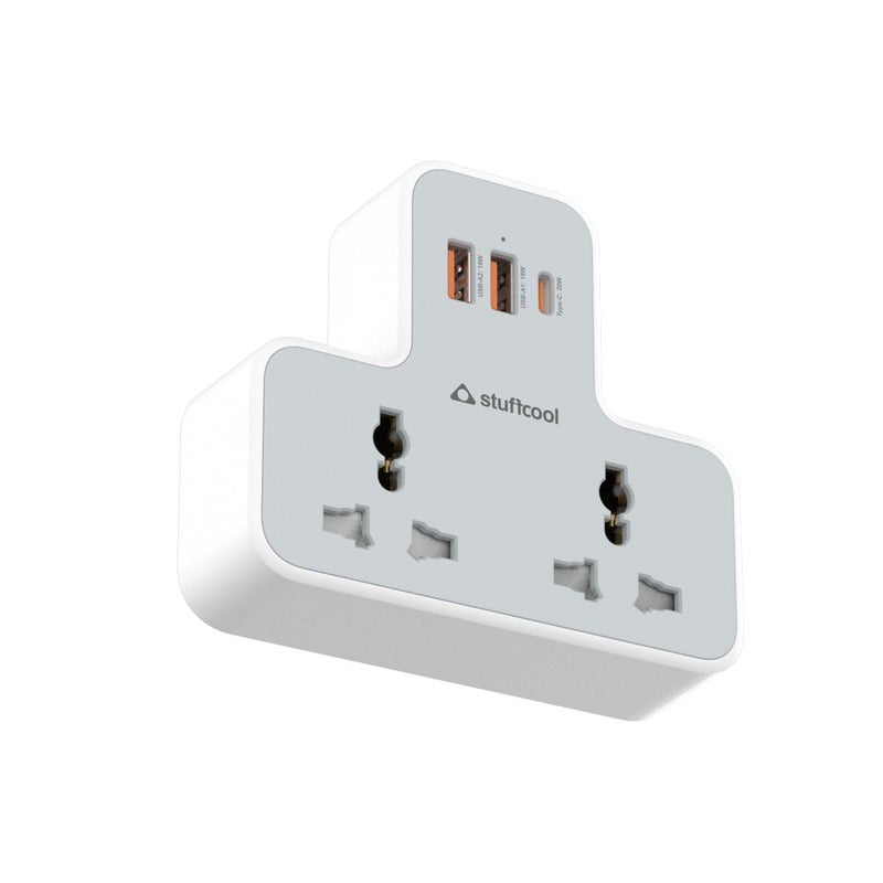Stuffcool ChargeT 2 AC Universal Socket with Built in 20W GaN Charger, with Surge Protection for Type C Ports, Made in India, with 3 PIN Plug, Works with 6A Plugs, Without Blocking Adjacent Plugs - Image 1