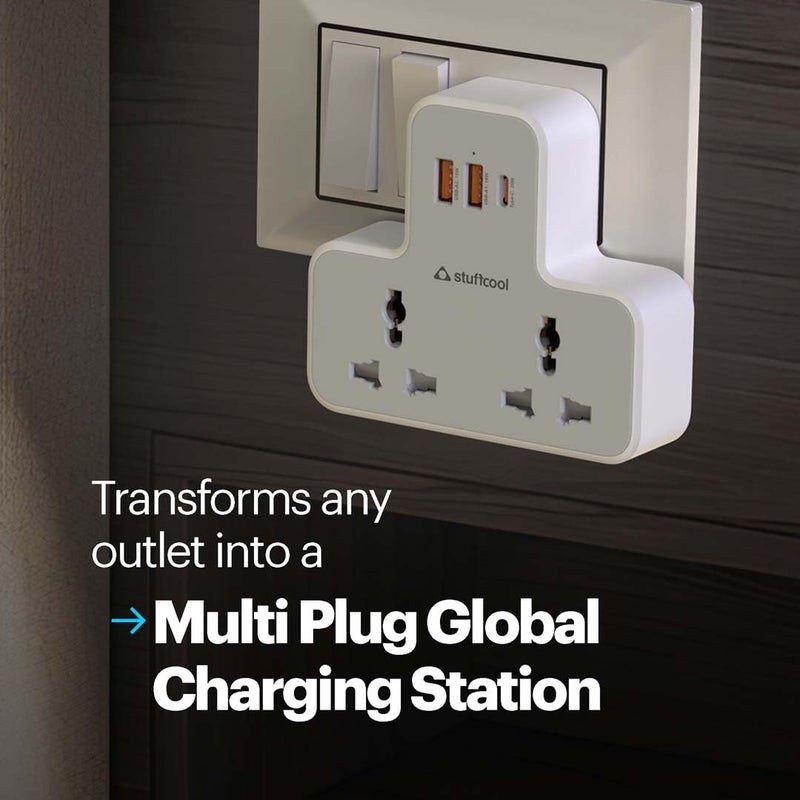 Stuffcool ChargeT 2 AC Universal Socket with Built in 20W GaN Charger, with Surge Protection for Type C Ports, Made in India, with 3 PIN Plug, Works with 6A Plugs, Without Blocking Adjacent Plugs - Image 2