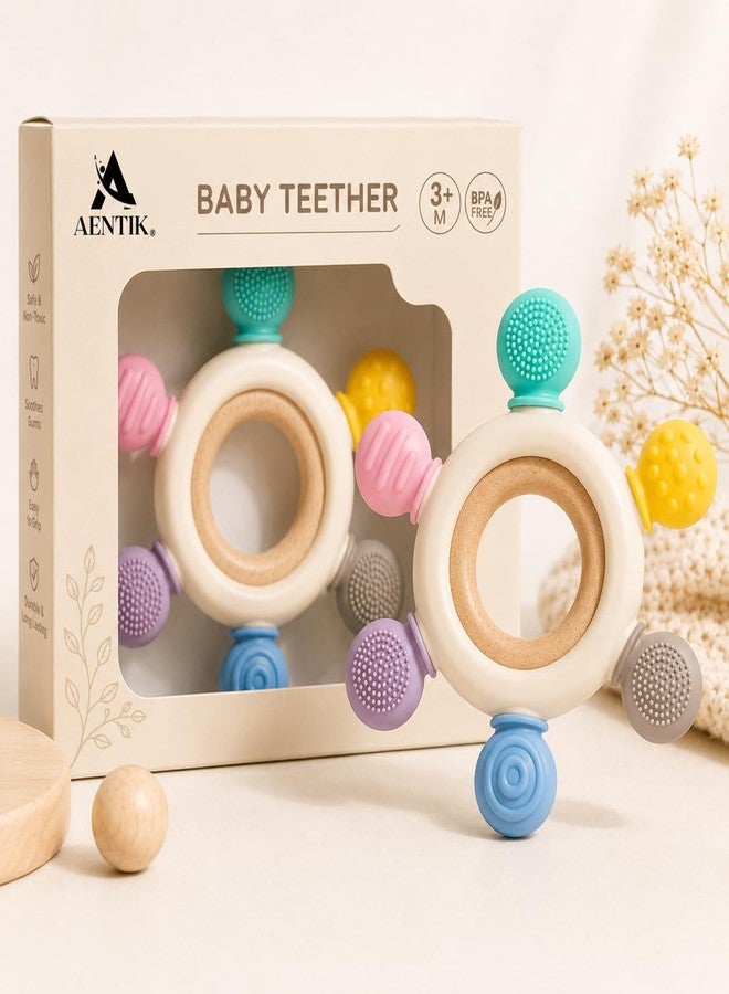 AENTIK Baby Teether Toy for 3+ Months, BPA-Free Food Grade Silicone Teething Ring, Soft Chew Toy for Teething Relief, Easy Grip Sensory Teether for Infants 6–12 Months, Newborn Baby Gift for Boys & Girls - Image 2