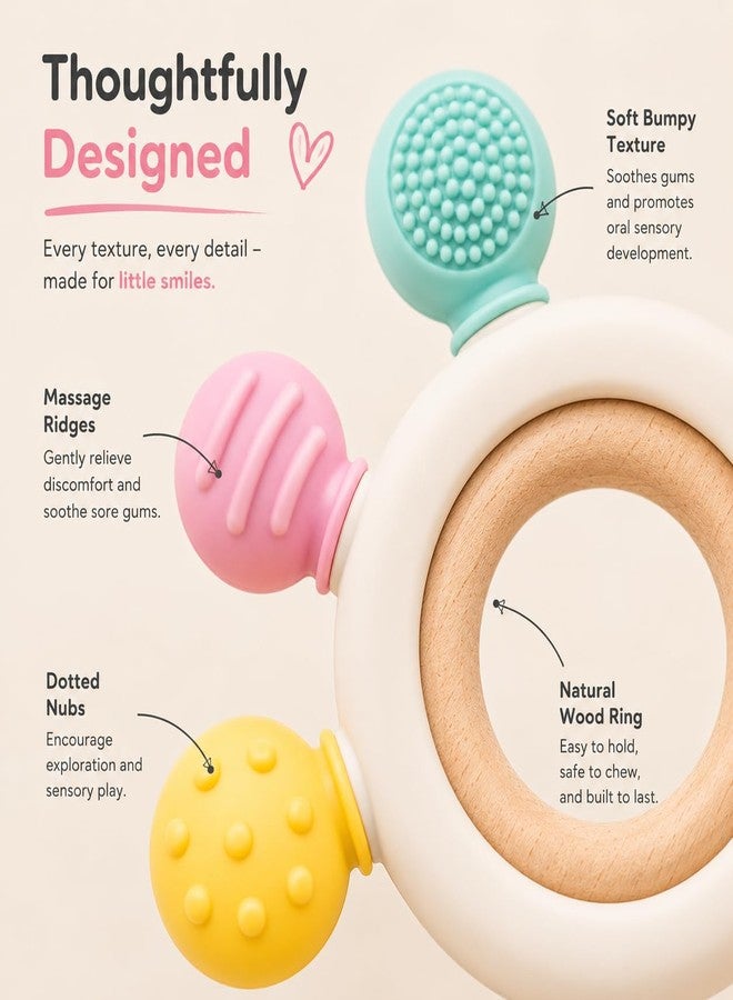 AENTIK Baby Teether Toy for 3+ Months, BPA-Free Food Grade Silicone Teething Ring, Soft Chew Toy for Teething Relief, Easy Grip Sensory Teether for Infants 6–12 Months, Newborn Baby Gift for Boys & Girls - Image 4
