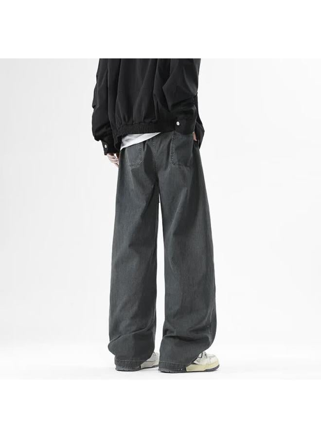 Maybeyond Men's Pure Cotton Pants Spring American High Street Straight Leg Casual Workwear Cargo Pants Mx22 Black 4XL - Image 2