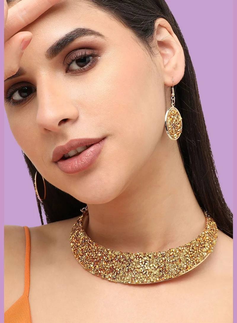 SOHI Gold Plated Designer Stone Party Necklace and Earring Set For Women
