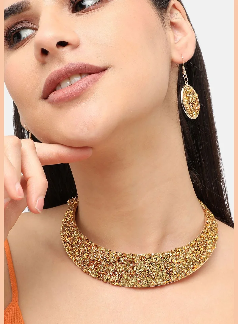 SOHI Gold Plated Designer Stone Party Necklace and Earring Set For Women