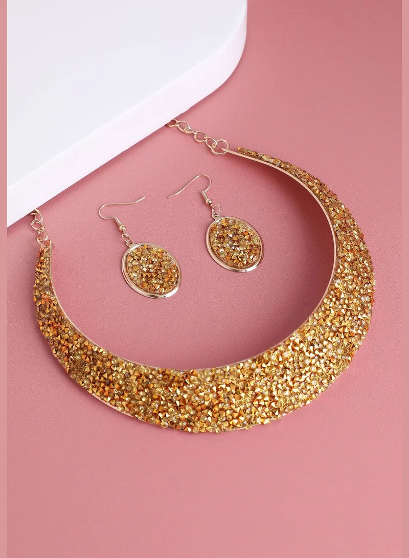 SOHI Gold Plated Designer Stone Party Necklace and Earring Set For Women