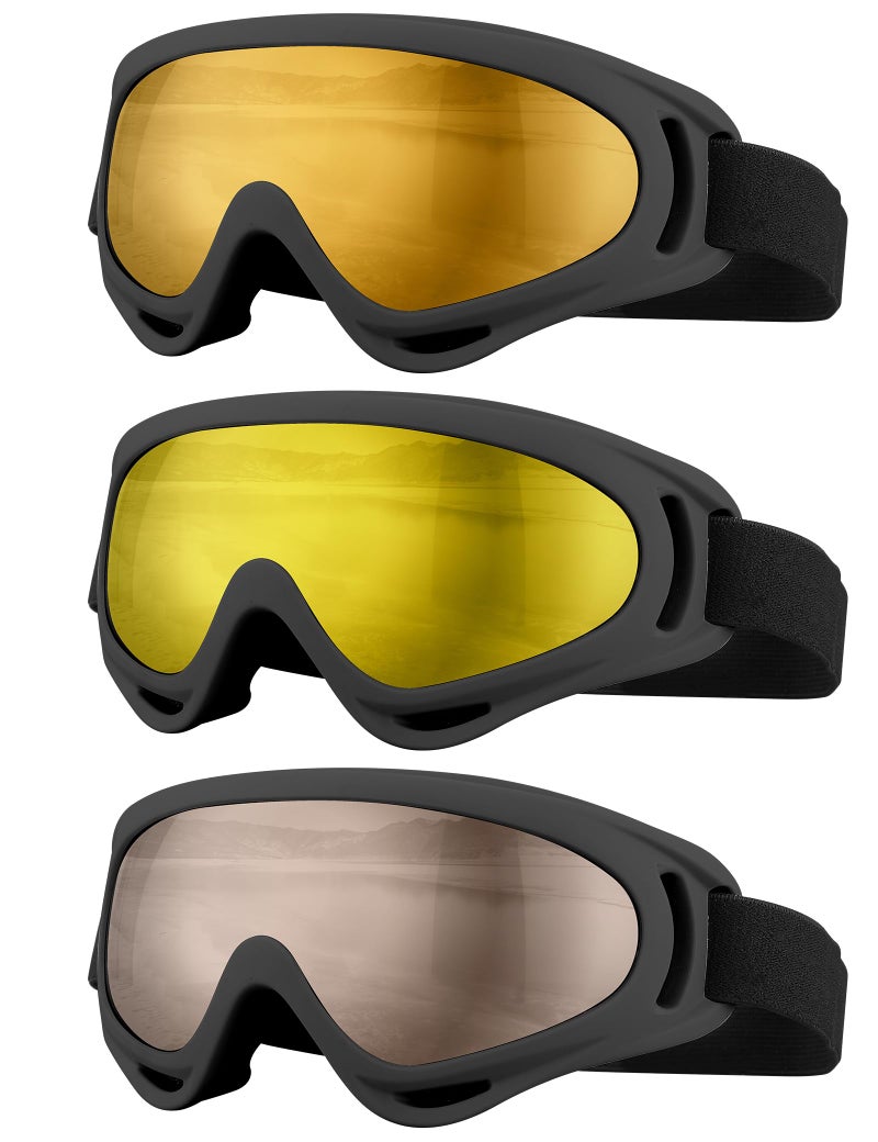 SixYard Ski Goggles, Motorcycle Goggles, 3 Pack Snowboard Snow Goggles for Men Women Adult Youth (Style 8) - Image 1
