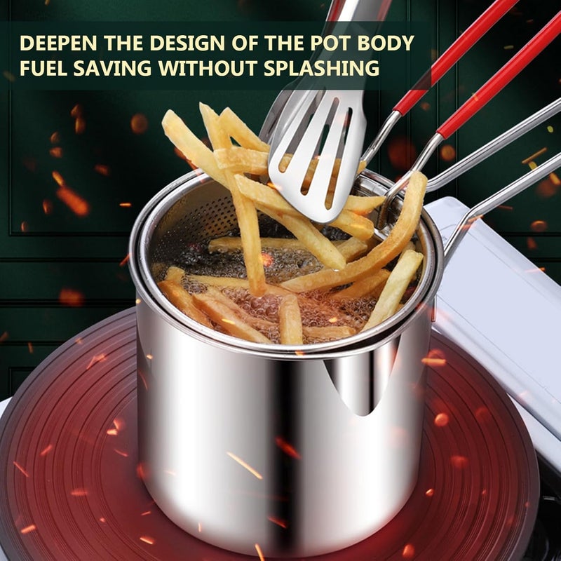 Azonee Multifunctional Fryer Pot With Basket, 2Pcs/Set Stainless Steel Chip Pan With Handle, Oil Strainer Pot for French Fries Chicken Wings - Image 4