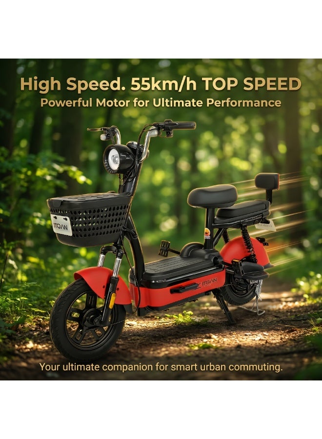 ITQAN RASEEL Two-seater adult high-speed E scooter、E-bike with front shopping basket | Ultra-long range of 60 km | 450W A+ motor | 48V 12Ah battery | Maximum speed of 55 km/h | 150 kg load capacity | Digital display and LED lighting, portable electric bicycle, suitable for family and city e bike - Image 2