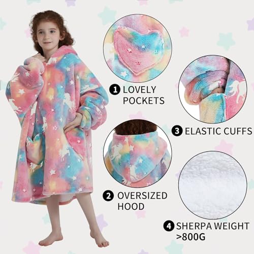 Fiosnow Glow in the Dark Unicorn Blanket Hoodies for Kids 6-13YR Oversize Wearable Blanket Hoodies for Boys Girls Teens - Image 4