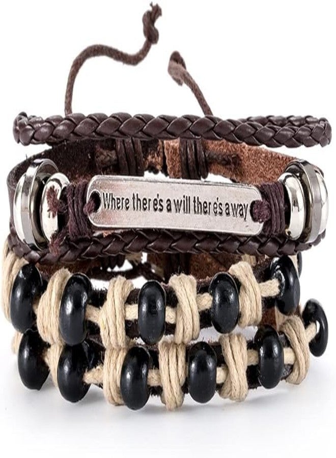 THE MEN THING DESTINY WRAP - 2 Pcs Genuine Braided Leather Bracelet Set for Men & Boys (8 inch) - Image 1