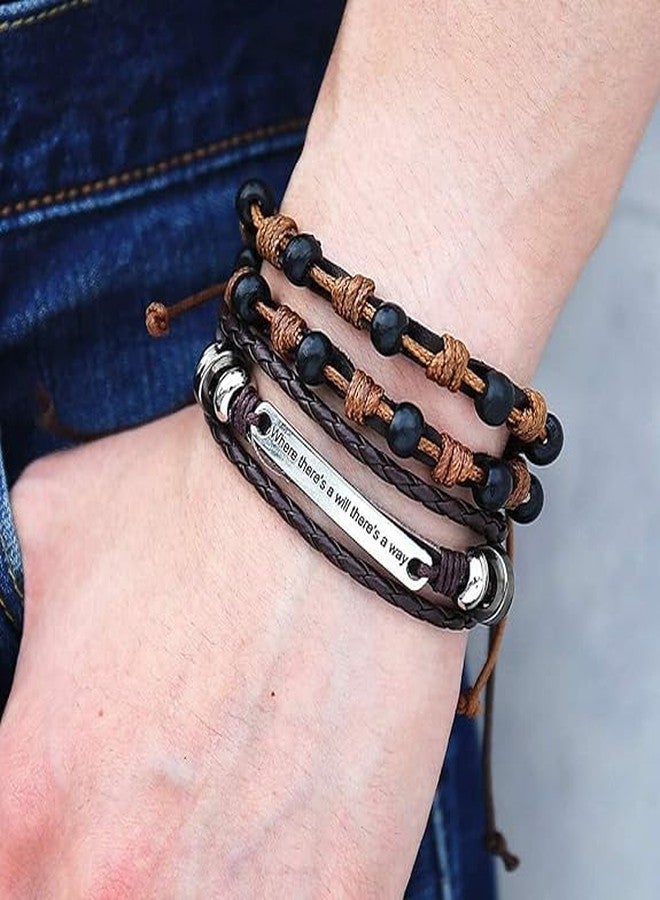 THE MEN THING DESTINY WRAP - 2 Pcs Genuine Braided Leather Bracelet Set for Men & Boys (8 inch) - Image 2