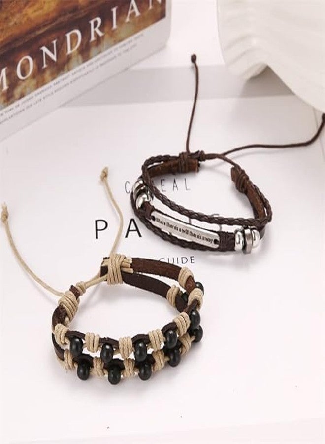 THE MEN THING DESTINY WRAP - 2 Pcs Genuine Braided Leather Bracelet Set for Men & Boys (8 inch) - Image 4