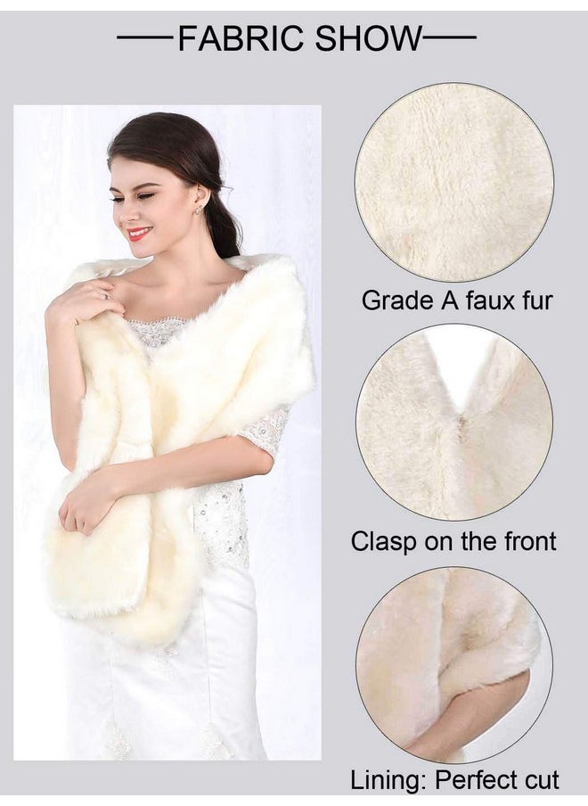 Aukmla - Faux Fur Shawl Wedding Fur Wraps And Shawls Bridal Fur Stole Winter Cape Shrug For Brides And Bridesmaids (Beige) - Image 1