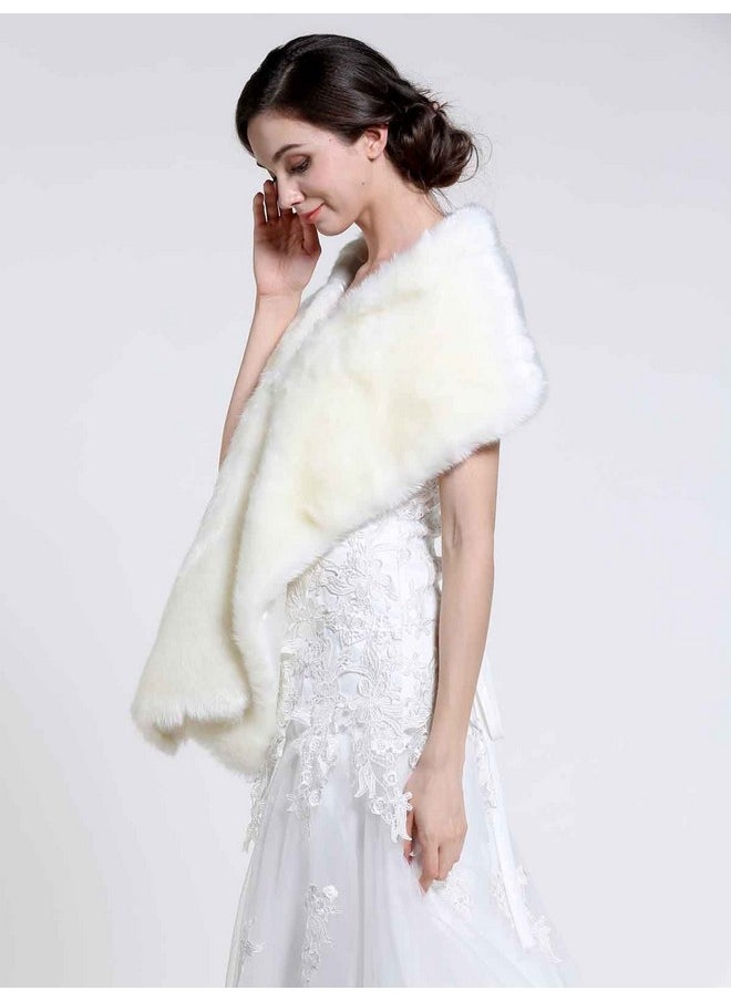 Aukmla - Faux Fur Shawl Wedding Fur Wraps And Shawls Bridal Fur Stole Winter Cape Shrug For Brides And Bridesmaids (Beige) - Image 1