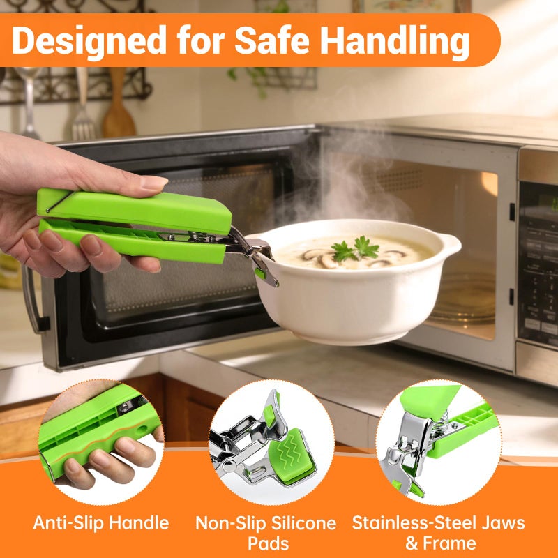 Bonison 2 Pack Hot Plate Gripper Clips Holder Tongs for Moving Hot Plate Bowls Pizza Pan Air Fryer Microwave Oven with Food Out, Green - Image 3
