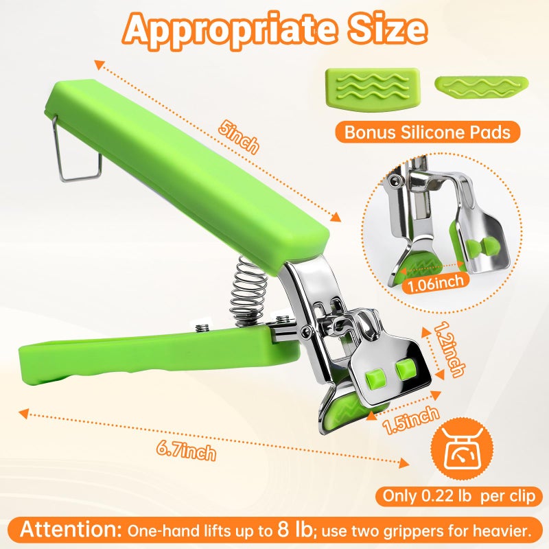 Bonison 2 Pack Hot Plate Gripper Clips Holder Tongs for Moving Hot Plate Bowls Pizza Pan Air Fryer Microwave Oven with Food Out, Green - Image 2