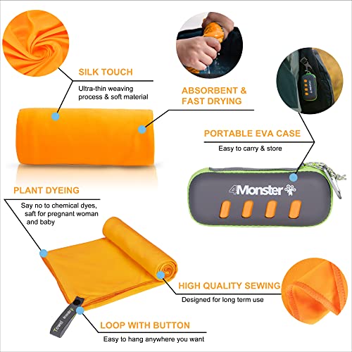4Monster Microfiber Towel, Travel Towel, Camping Towel, Fast Drying, Soft Light Weight, Suitable for Gym, Beach, Swimming, Backpacking and More (Orange, Medium (24 x 48 inches)) - Image 4