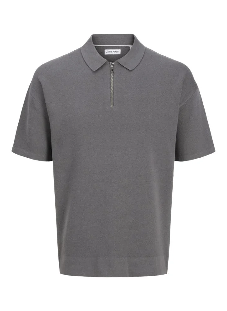 JACK & JONES Jjtroy Essential Zip Detailed Knitted Polo Shirt