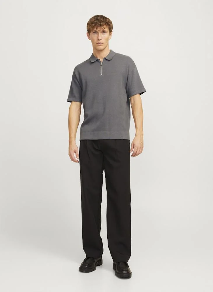 JACK & JONES Jjtroy Essential Zip Detailed Knitted Polo Shirt