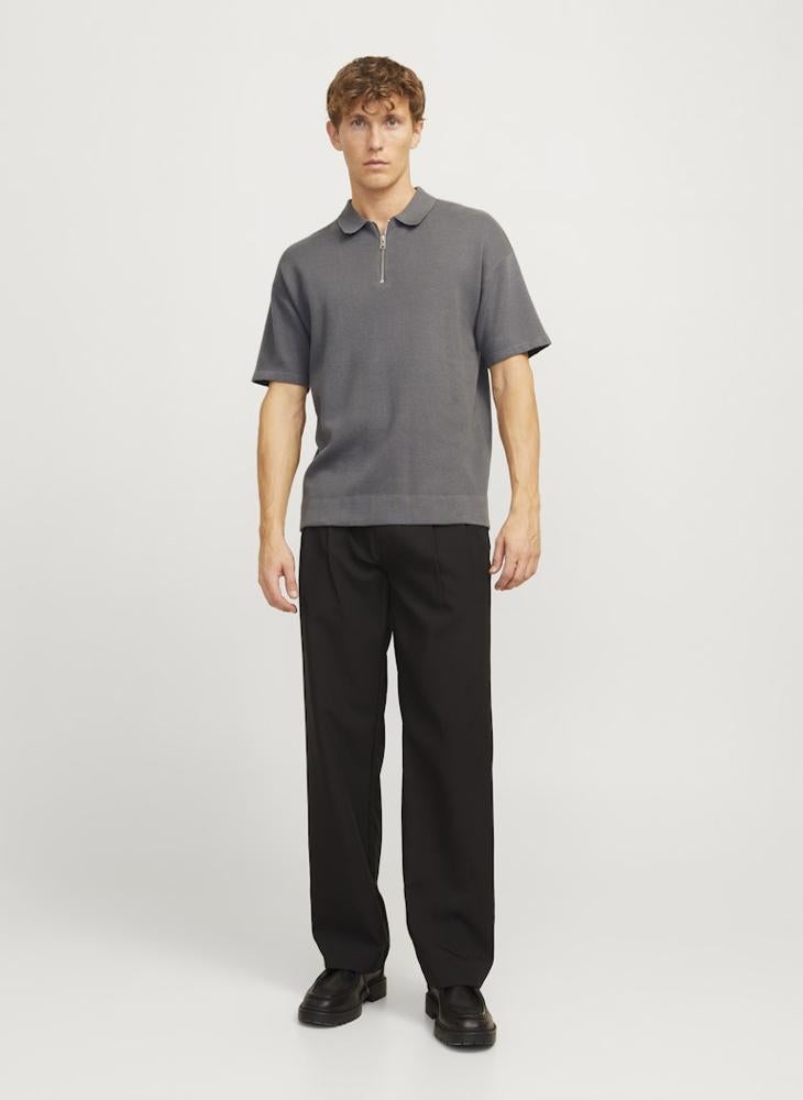JACK & JONES - Jjtroy Essential Zip Detailed Knitted Polo Shirt - Image 1