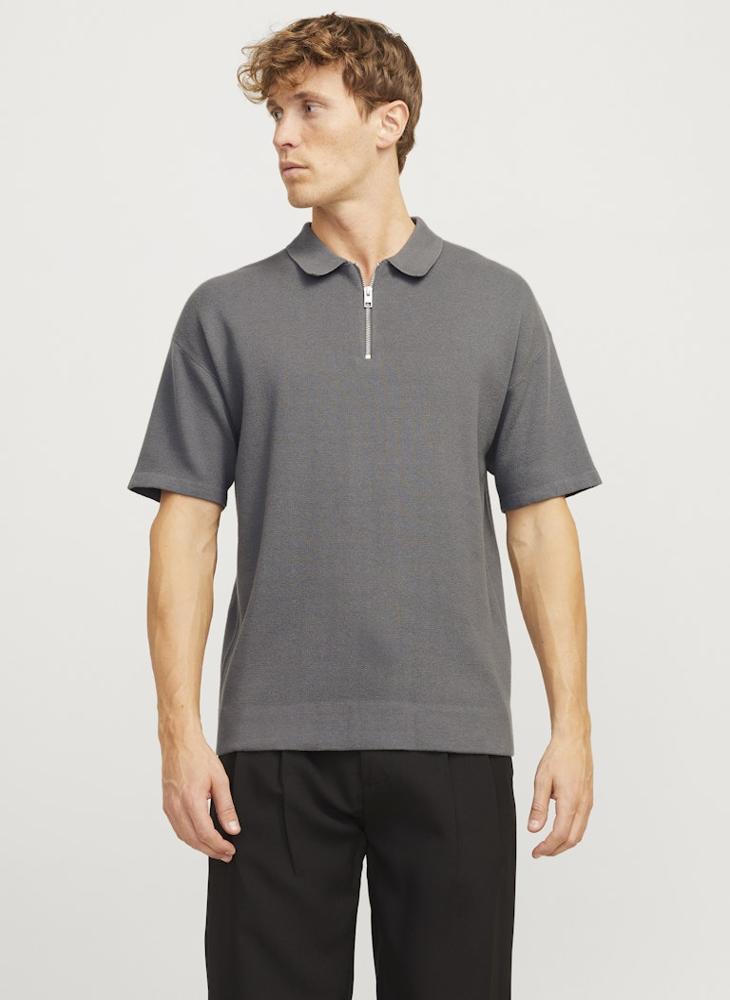 JACK & JONES - Jjtroy Essential Zip Detailed Knitted Polo Shirt - Image 1