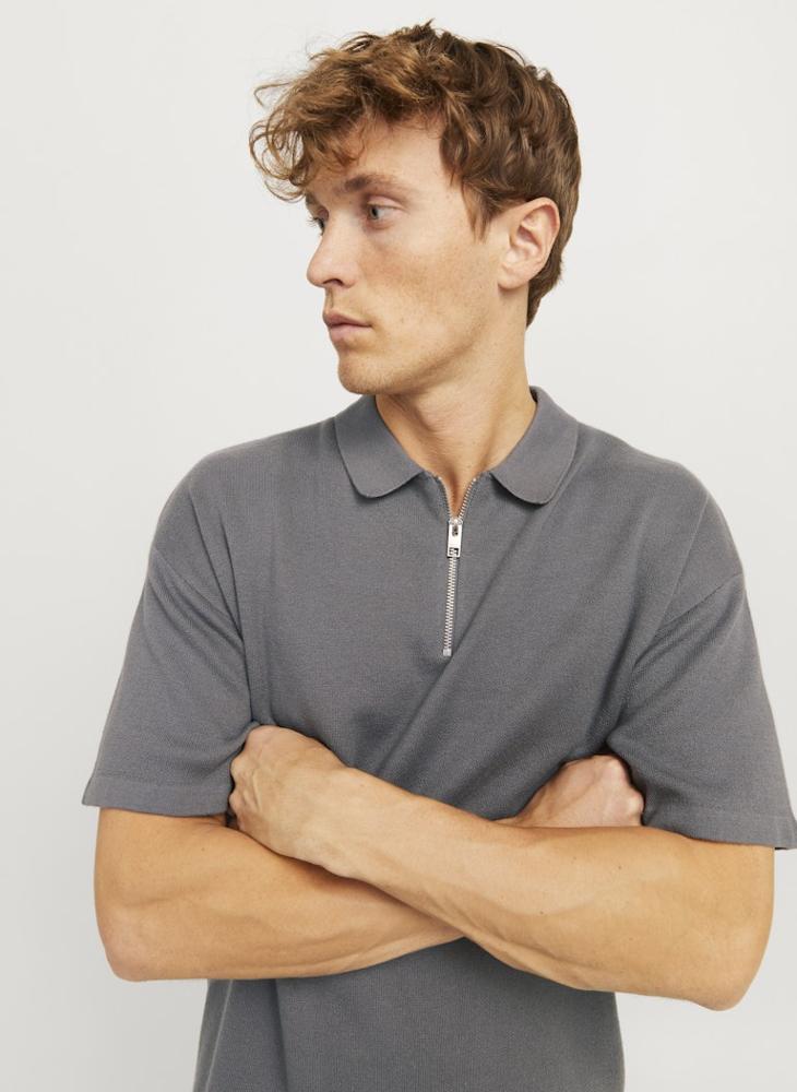 JACK & JONES - Jjtroy Essential Zip Detailed Knitted Polo Shirt - Image 1