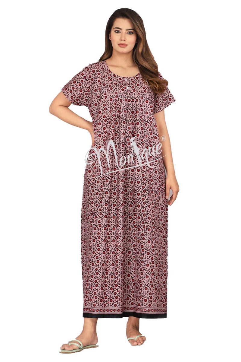 Monique Brand Cotton Nighty for Women — Floral Printed Stylish Night Gown, Comfortable Sleepwear Long Nightwear, Maxi- Free Size (Size - M to XXL-44) - Image 3